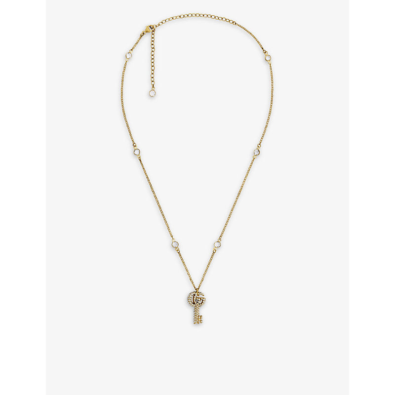  Gucci Double G Key gold-tone brass and crystal necklace