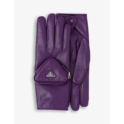  Prada Pouch-embellished leather gloves