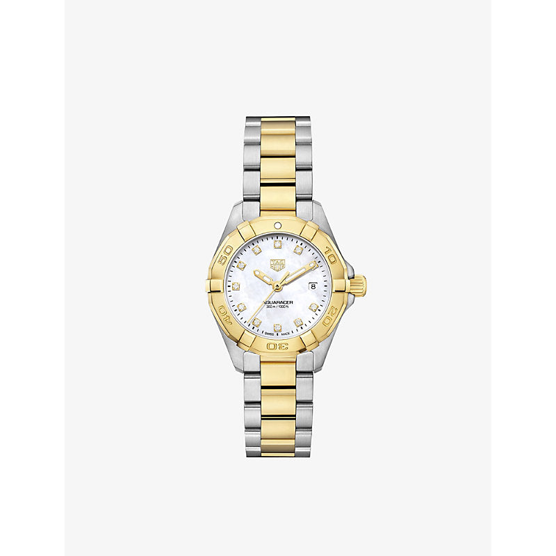 Tag Heuer WBD1422.BB0321 Aquaracer 18ct yellow gold-plated stainless-steel, 0.08ct diamond and mother-of-pearl quartz watch