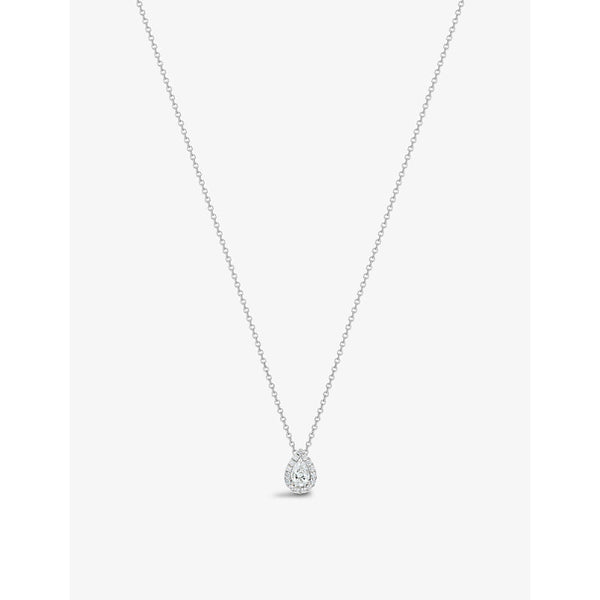 De Beers Jewellers Aura rhodium-plated 18ct white-gold and 0.29ct pear-cut diamond pendant necklace