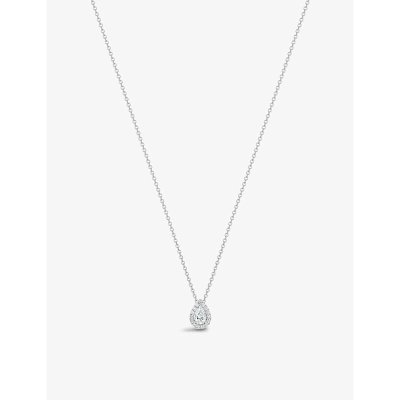 De Beers Jewellers Aura rhodium-plated 18ct white-gold and 0.29ct pear-cut diamond pendant necklace