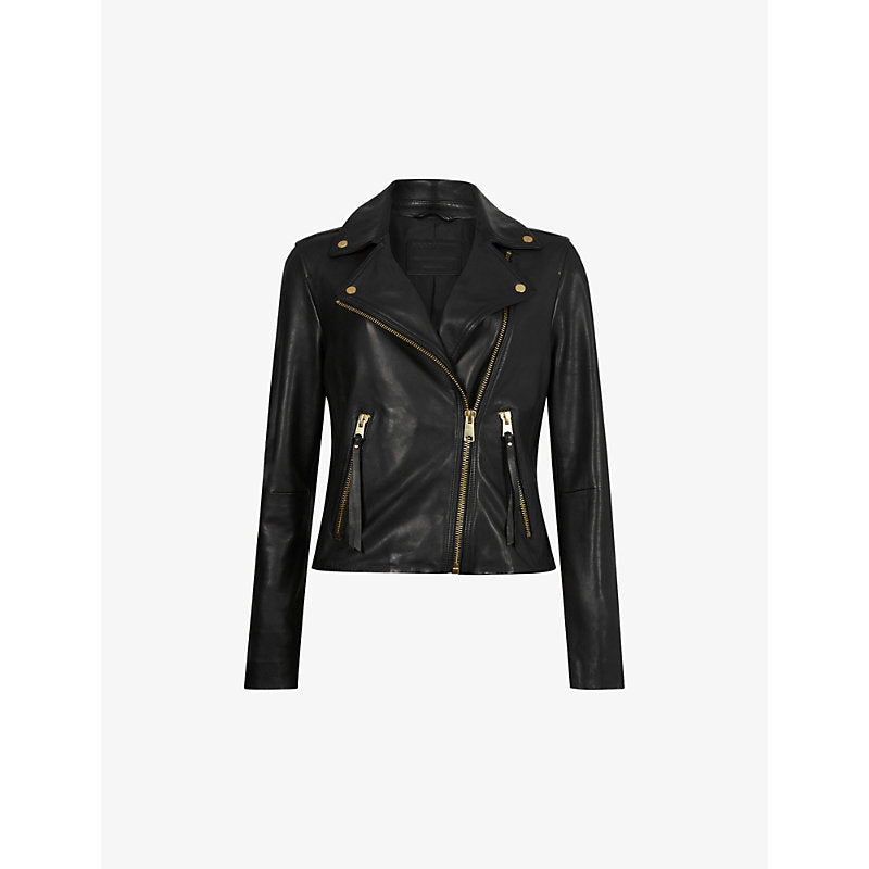  Allsaints Balfern gold-tone leather biker jacket