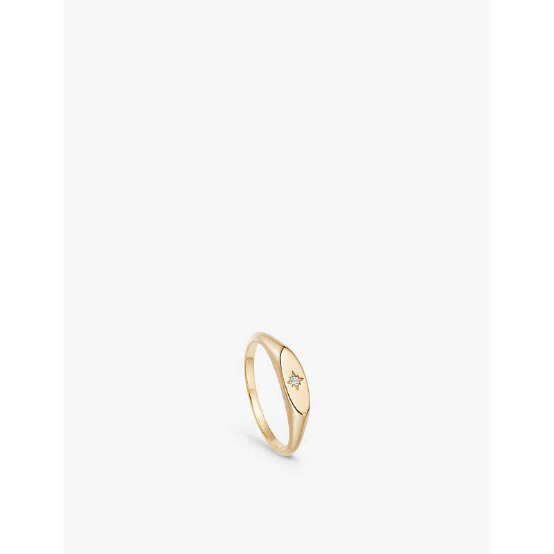 Astley Clarke Celestial Orbit 18ct yellow gold-plated vermeil sterling silver and white sapphire signet ring