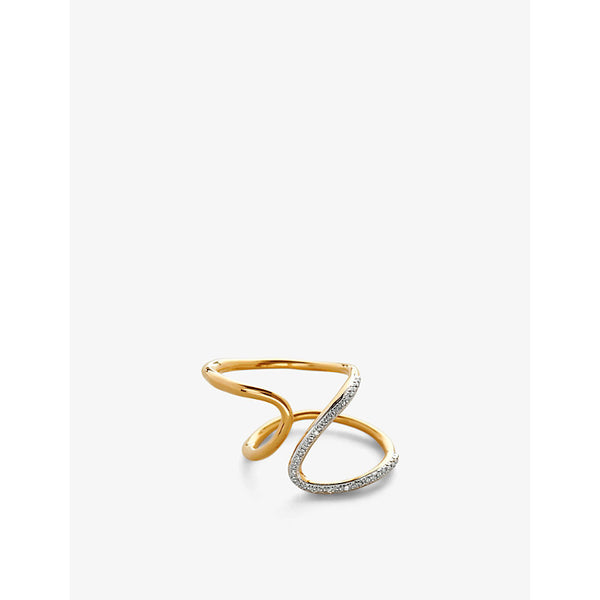 Monica Vinader Riva 0.04ct diamond and 18ct yellow gold-plated vermeil sterling silver open ring