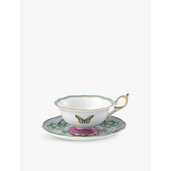 Wedgwood Menagerie botanical-print porcelain teacup and saucer set