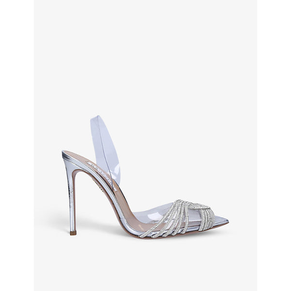 Aquazzura Gatsby crystal-embellished leather and PVC slingback courts