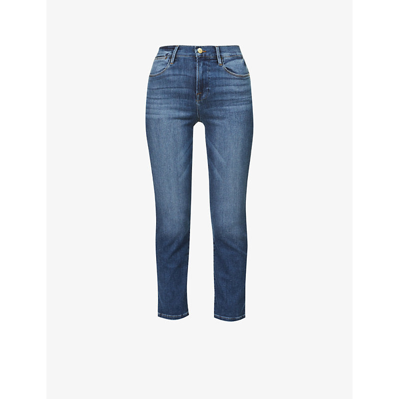  Frame Le High Straight high-rise slim-fit cotton-twill jeans