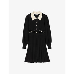  Sandro Lison pleated-skirt knitted dress