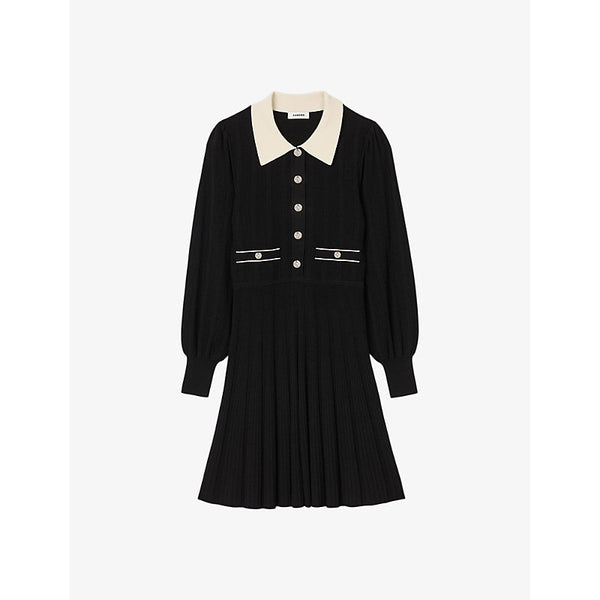  Sandro Lison pleated-skirt knitted dress