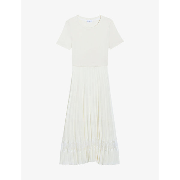  Claudie Pierlot Lace-insert pleated cotton midi dress