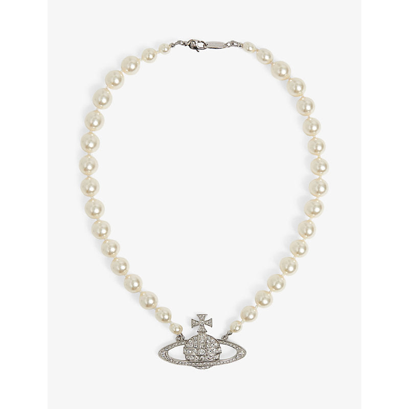 Vivienne Westwood Jewellery Bas Relief silver-tone brass, pearl and Swarovski crystal necklace