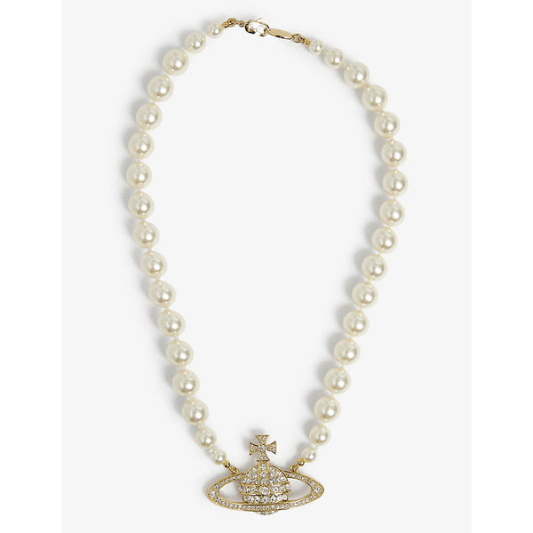 Vivienne Westwood Jewellery Bas Relief yellow-gold tone brass, pearl and Swarovski crystal necklace