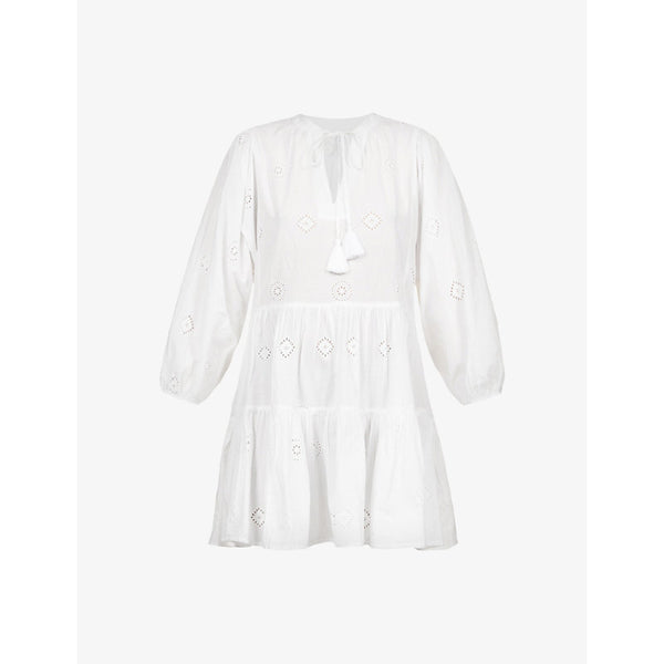 Seafolly Embroidered puff-sleeves cotton mini dress