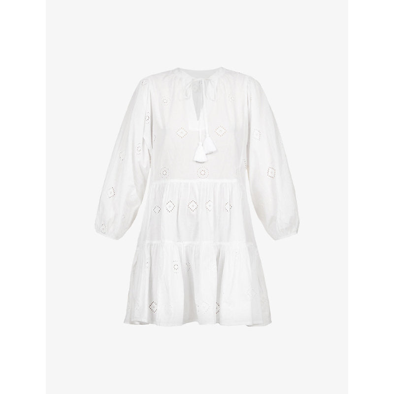 Seafolly Embroidered puff-sleeves cotton mini dress | SEAFOLLY