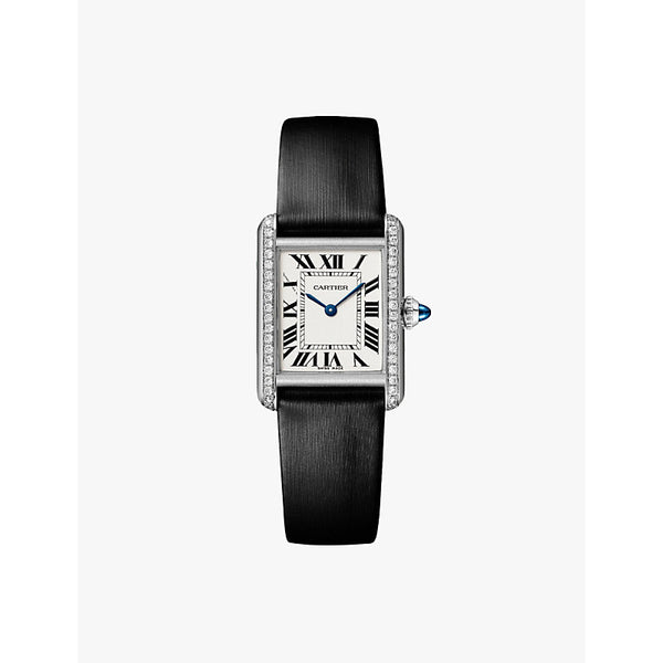 Cartier CRW4TA0016 Tank Must stainless-steel, 0.39ct brilliant-cut diamond and leather quartz watch