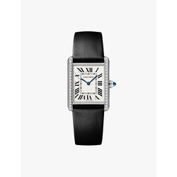 Cartier CRW4TA0017 Tank Must large model stainless-steel, 0.48ct brilliant-cut diamond and leather quartz watch