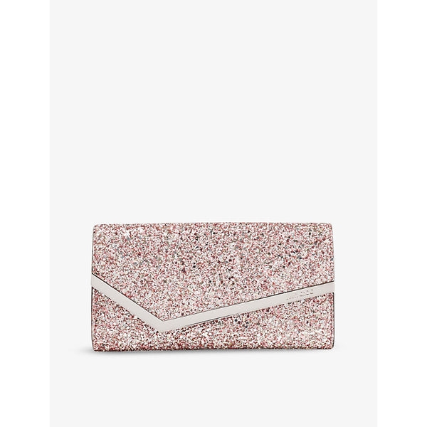  Jimmy Choo Emmie glitter-embellished leather clutch