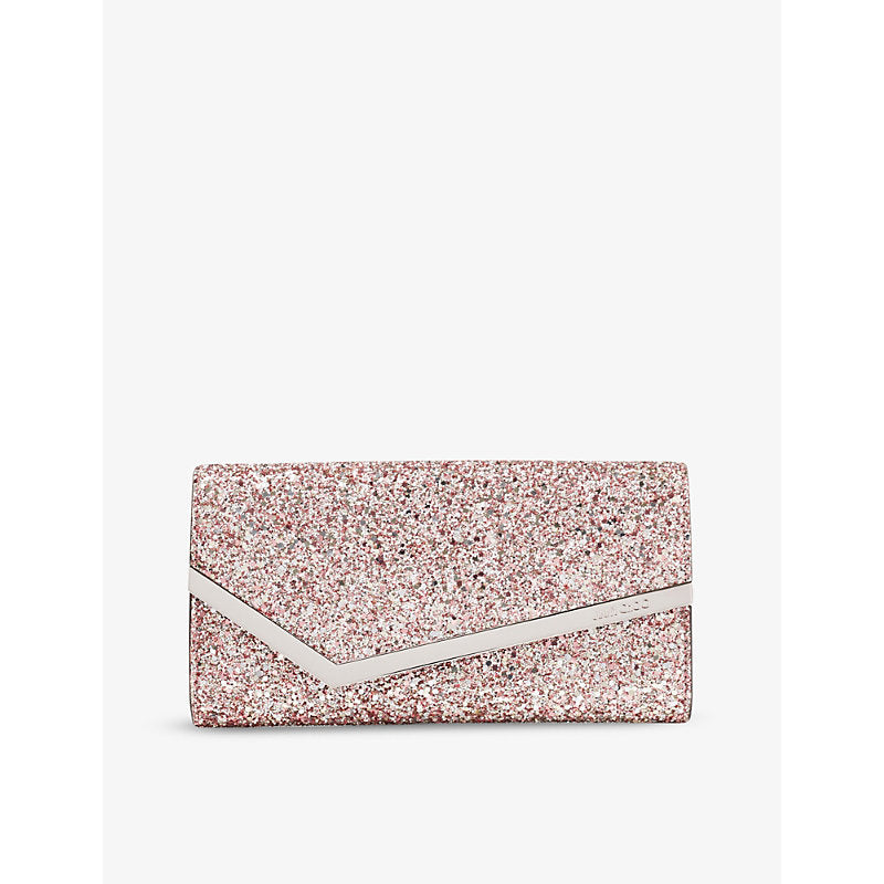 Jimmy Choo Emmie glitter-embellished leather clutch