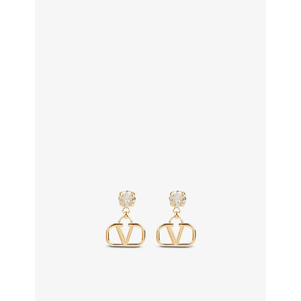 Valentino Garavani VLOGO rhinestone-embellished gold-toned brass earrings