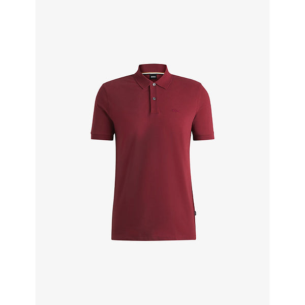 Boss Logo-embroidered brand-tab regular-fit cotton-piqué polo shirt