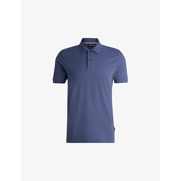 Boss Logo-embroidered brand-tab regular-fit cotton-piqué polo shirt