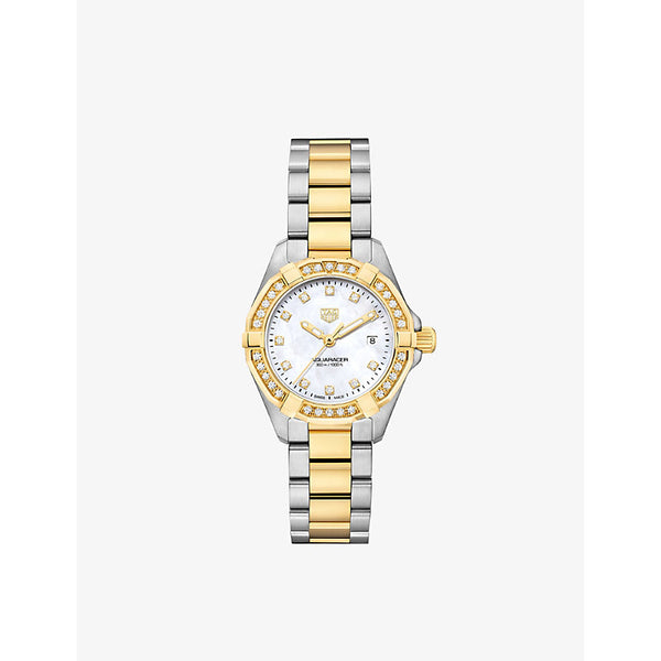 Tag Heuer WBD1423.BB0321 Aquaracer 18ct yellow gold-plated stainless-steel and 0.44ct round-cut diamond quartz watch