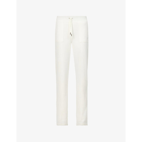  Juicy Couture Logo-embroidered straight-leg high-rise velour trousers