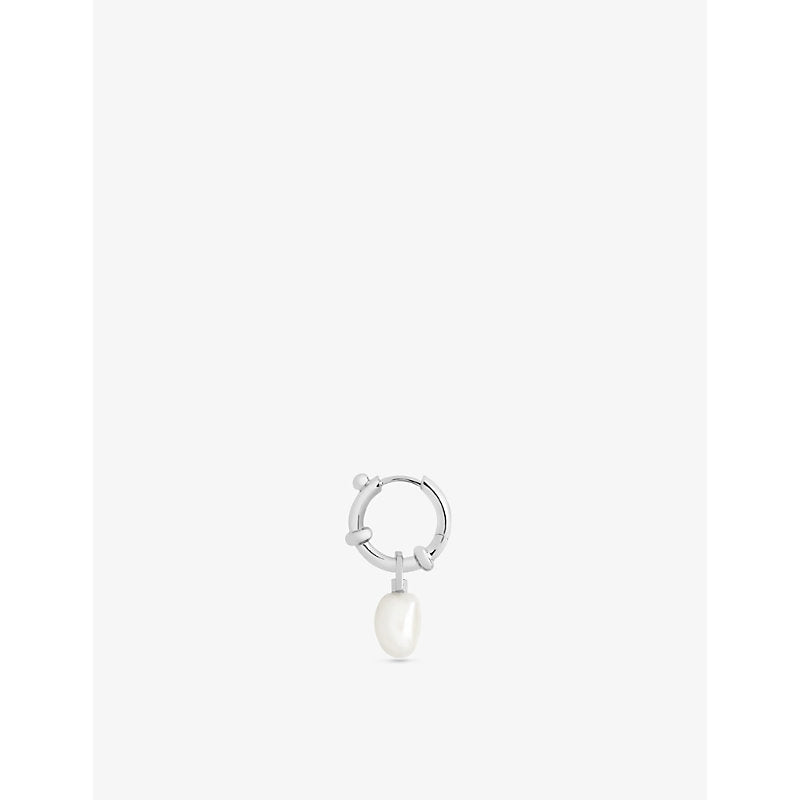 Maria Black Cha Cha rhodium-plated sterling-silver and pearl hoop earring