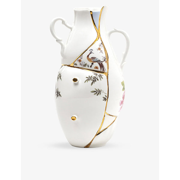 Seletti Kintsugi 24ct yellow-gold plated porcelain vase 32cm