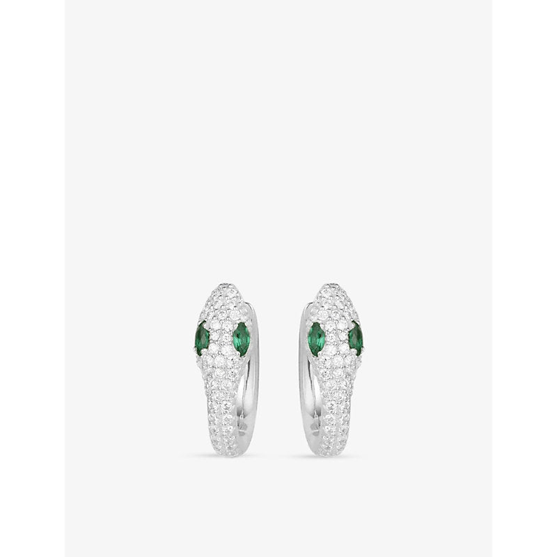  Apm Monaco Serpent white and green nano-encrusted zirconia 925 sterling silver hoop earrings