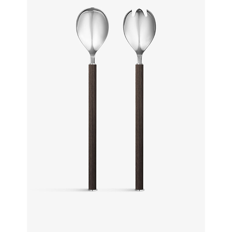 Georg Jensen Polished stainless-steel and wood salad tossing set