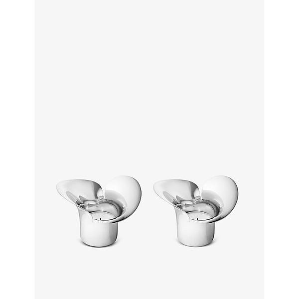 Georg Jensen Bloom Botanica polished stainless-steel tealight holders pack of two