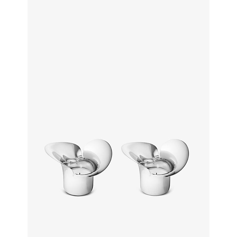 Georg Jensen Bloom Botanica polished stainless-steel tealight holders pack of two