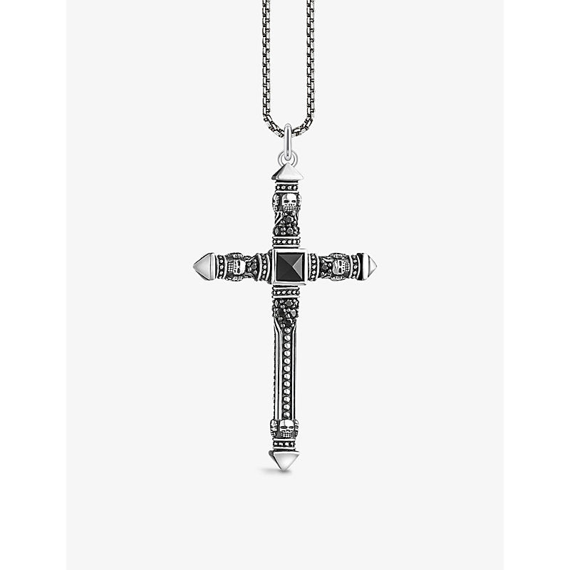  Thomas Sabo Rebel Crucifix sterling-silver and onyx pendant necklace