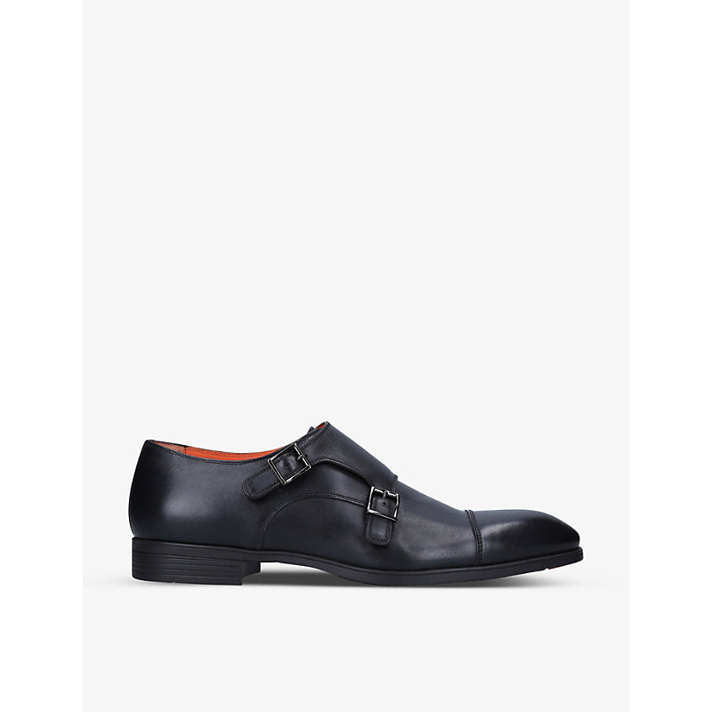  Santoni Simon double-buckle leather monk shoes