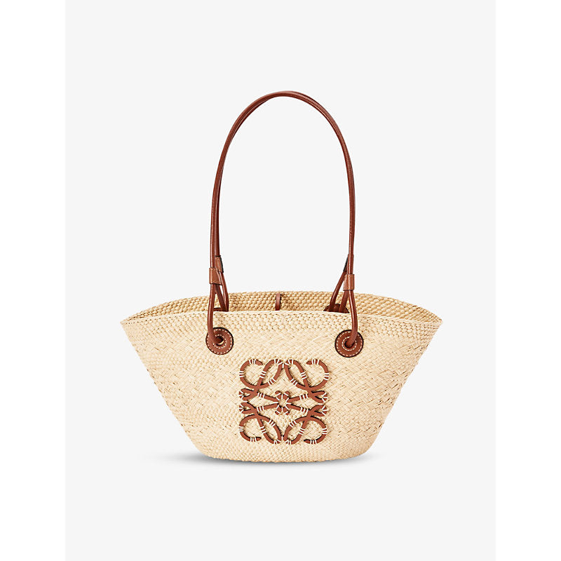  Loewe Anagram small iraca palm and leather basket bag