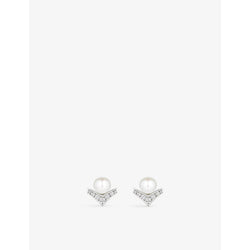 Chaumet Joséphine Aigrette 18ct white-gold, 0.15 brilliant cut diamonds and 1.70ct pearl stud earrings