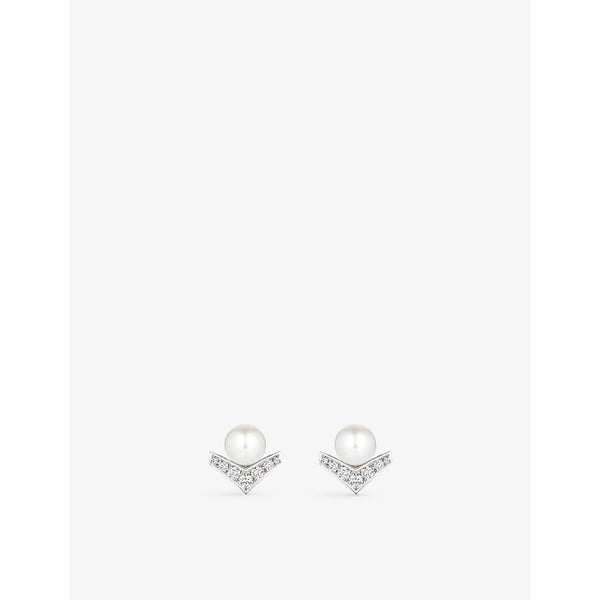 Chaumet Joséphine Aigrette 18ct white-gold, 0.15 brilliant cut diamonds and 1.70ct pearl stud earrings