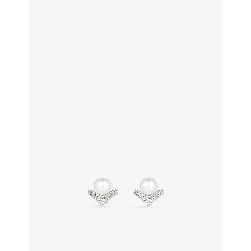 Chaumet Joséphine Aigrette 18ct white-gold, 0.15 brilliant cut diamonds and 1.70ct pearl stud earrings