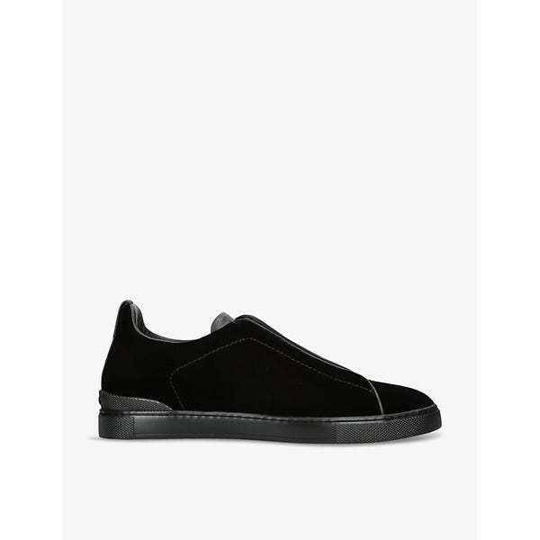  Zegna Triple Stitch velvet and leather low-top trainers