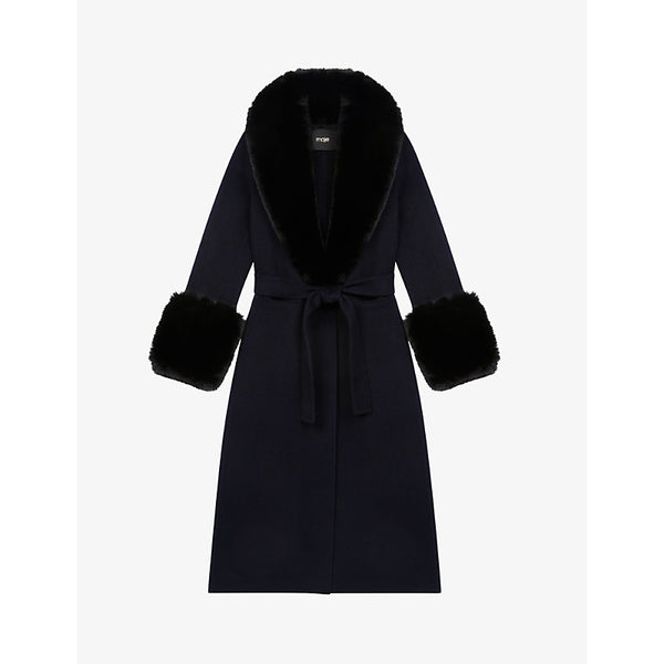  Maje Galaxyra faux fur-collar wool-blend coat