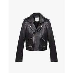  Maje Basal zip-detail leather biker jacket