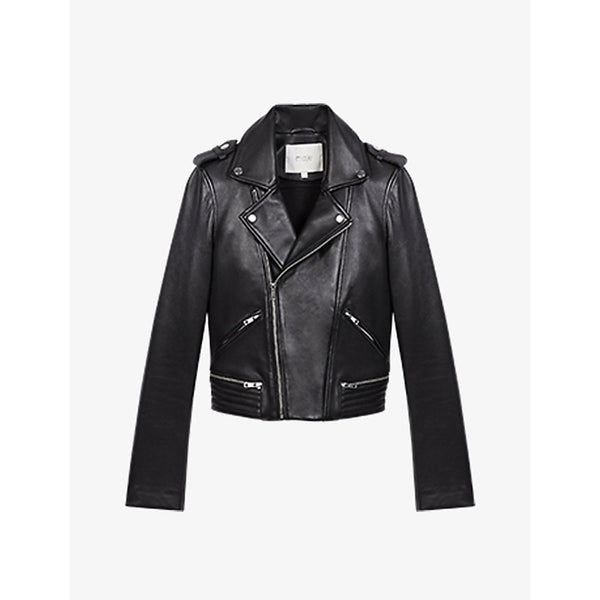  Maje Basal zip-detail leather biker jacket