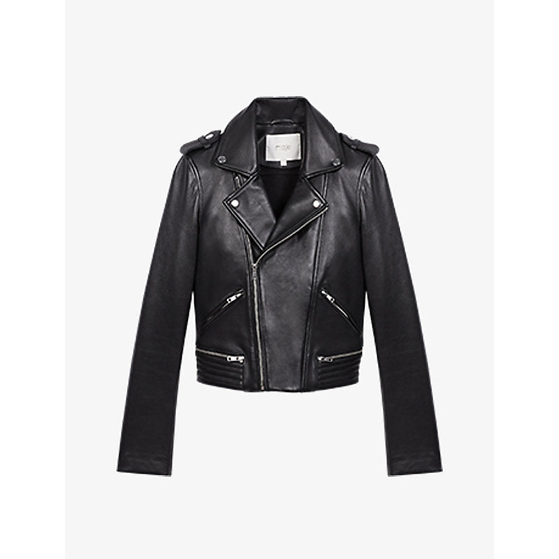  Maje Basal zip-detail leather biker jacket