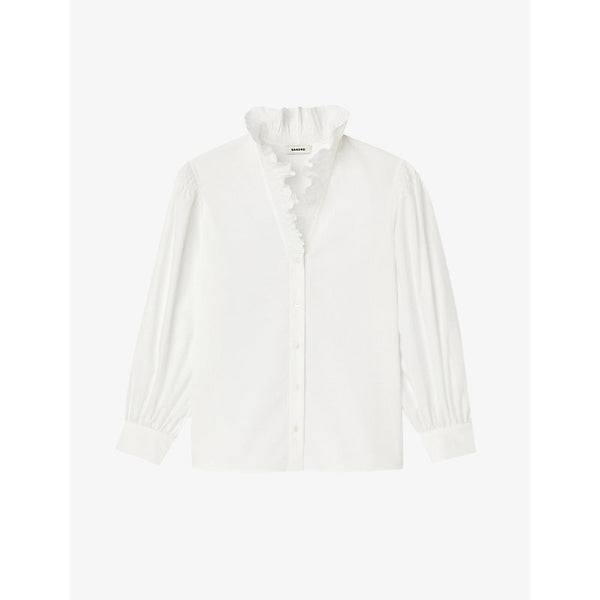  Sandro Ruffled-collar organic-cotton shirt