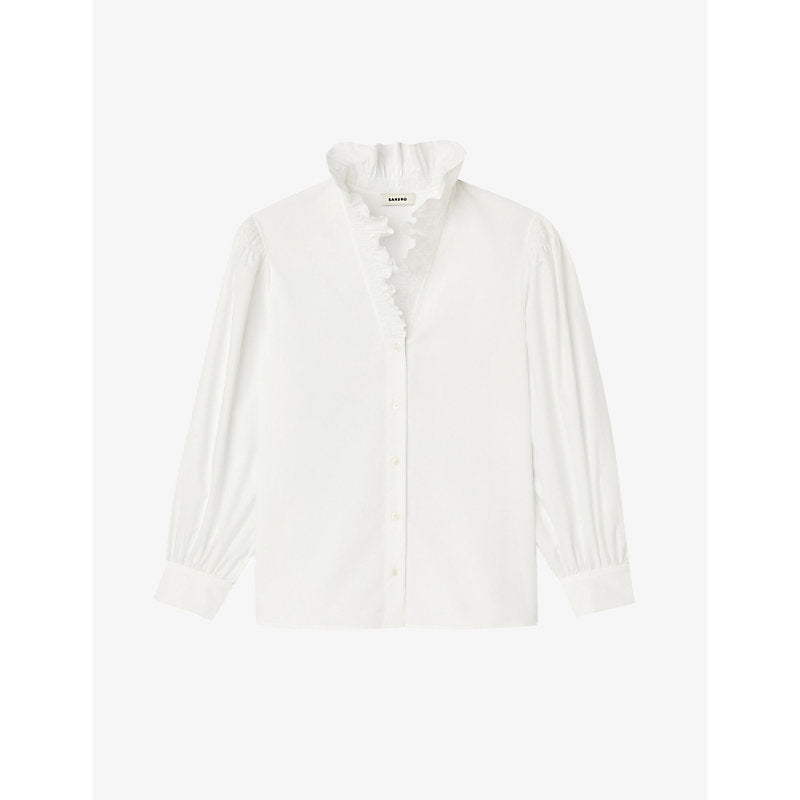  Sandro Ruffled-collar organic-cotton shirt