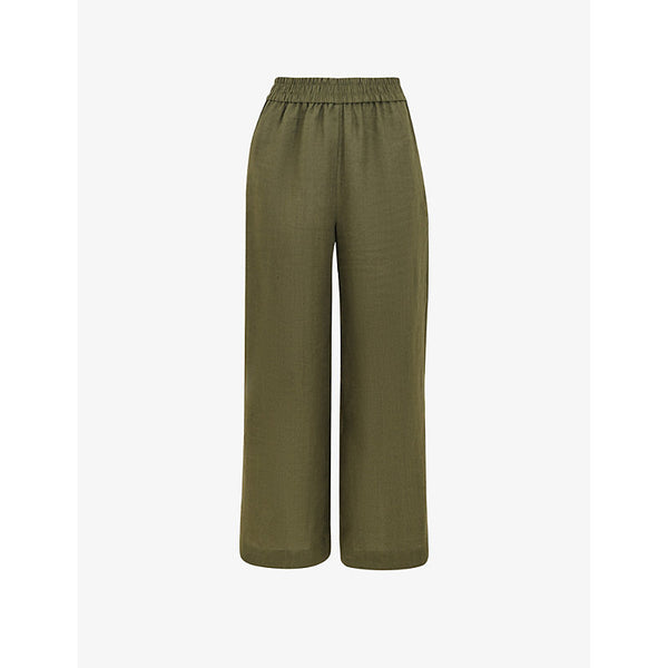 Whistles Cropped wide-leg mid-rise linen trousers