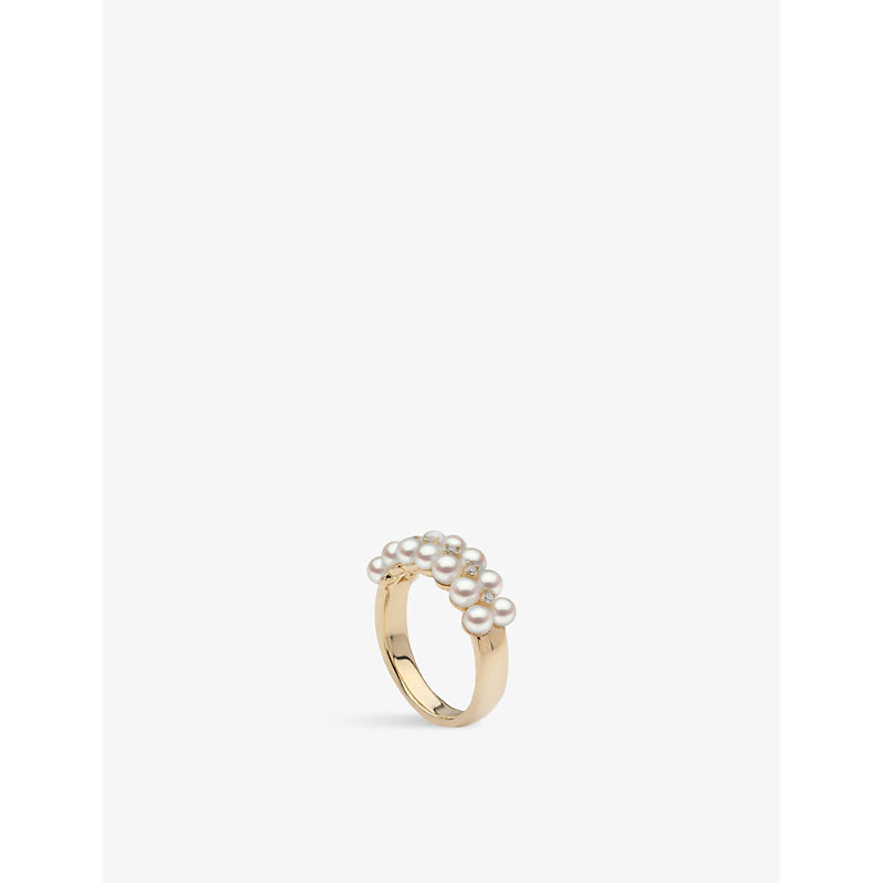 Yoko London Eclipse 18ct yellow-gold, 0.075ct brilliant-cut diamond and Akoya pearl ring