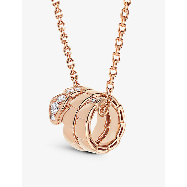 Bvlgari Serpenti Viper 18ct rose-gold and 0.13ct round-cut diamond pendant necklace