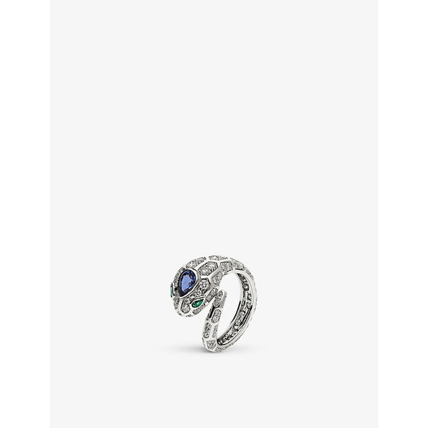 Bvlgari Serpenti Viper 18ct white-gold, 1.35ct brilliant-cut diamond, 0.58ct sapphire and 0.09ct emerald ring